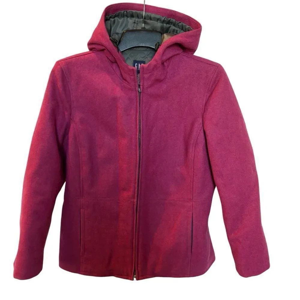 GAP Women's Wool Blend Hooded Jacket Full Zip Cranberry Size Medium